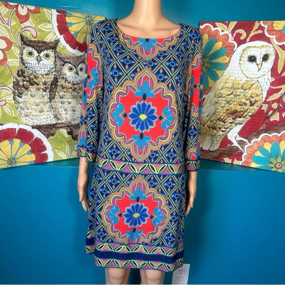 Laundry by Shelli Segal Shift Dress Small Multicolor Geometric Floral Print‎